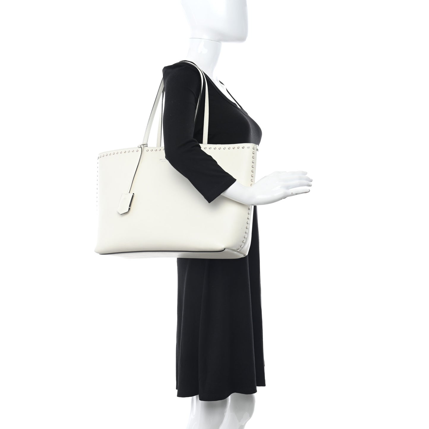 Smooth Calfskin Studded Pearl Tote White