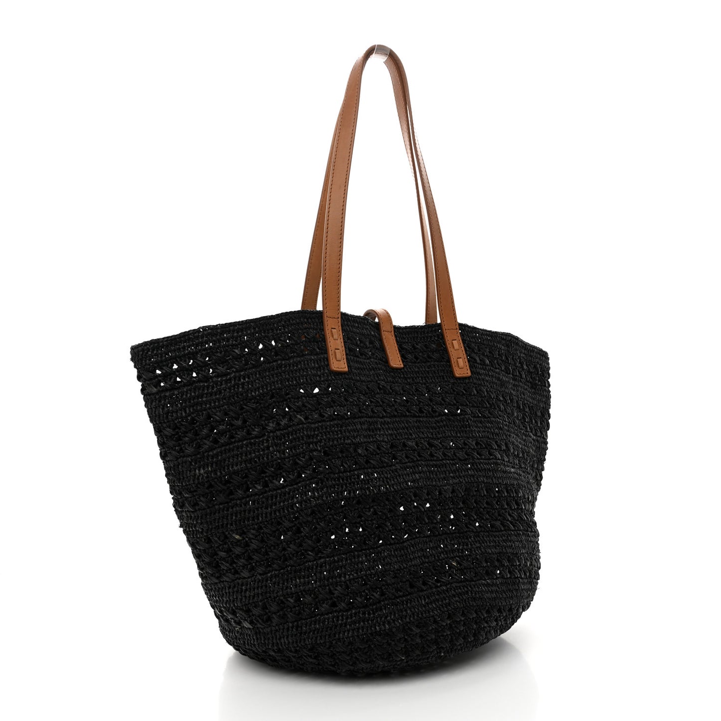 Raffia Calfskin Medium Panier Tote Black