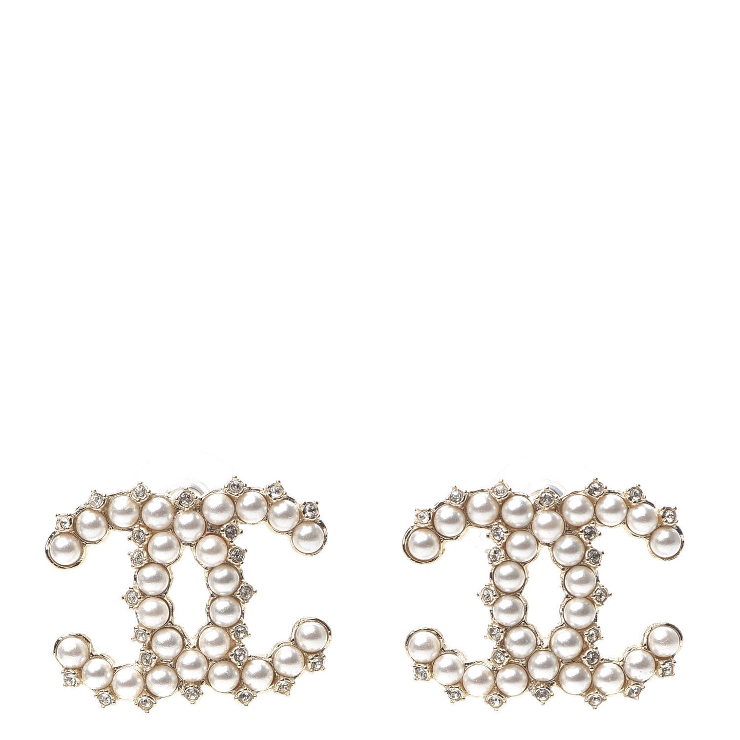 Pearl Crystal CC Stud Earrings Gold