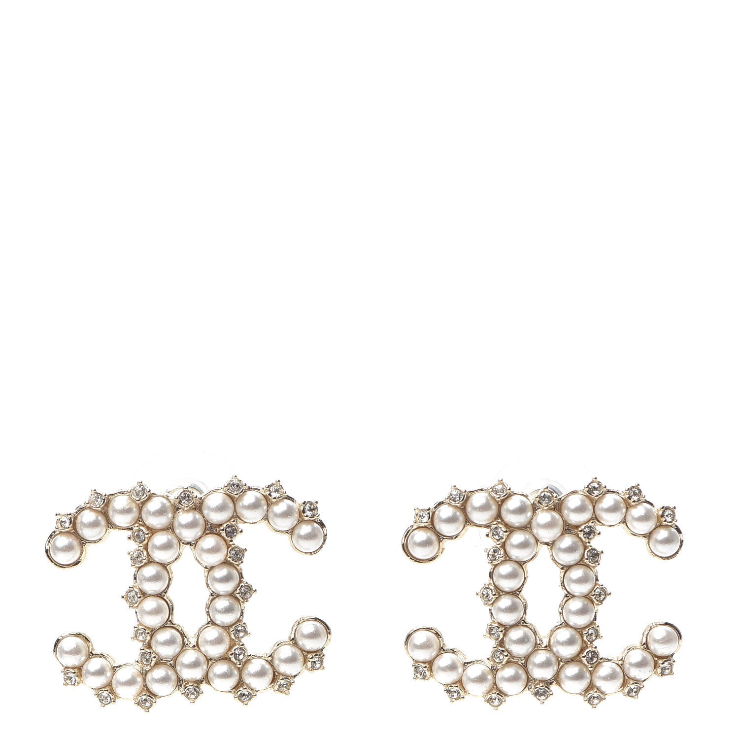 Chanel Pearl Crystal CC Stud Earrings Gold 1 of 5
