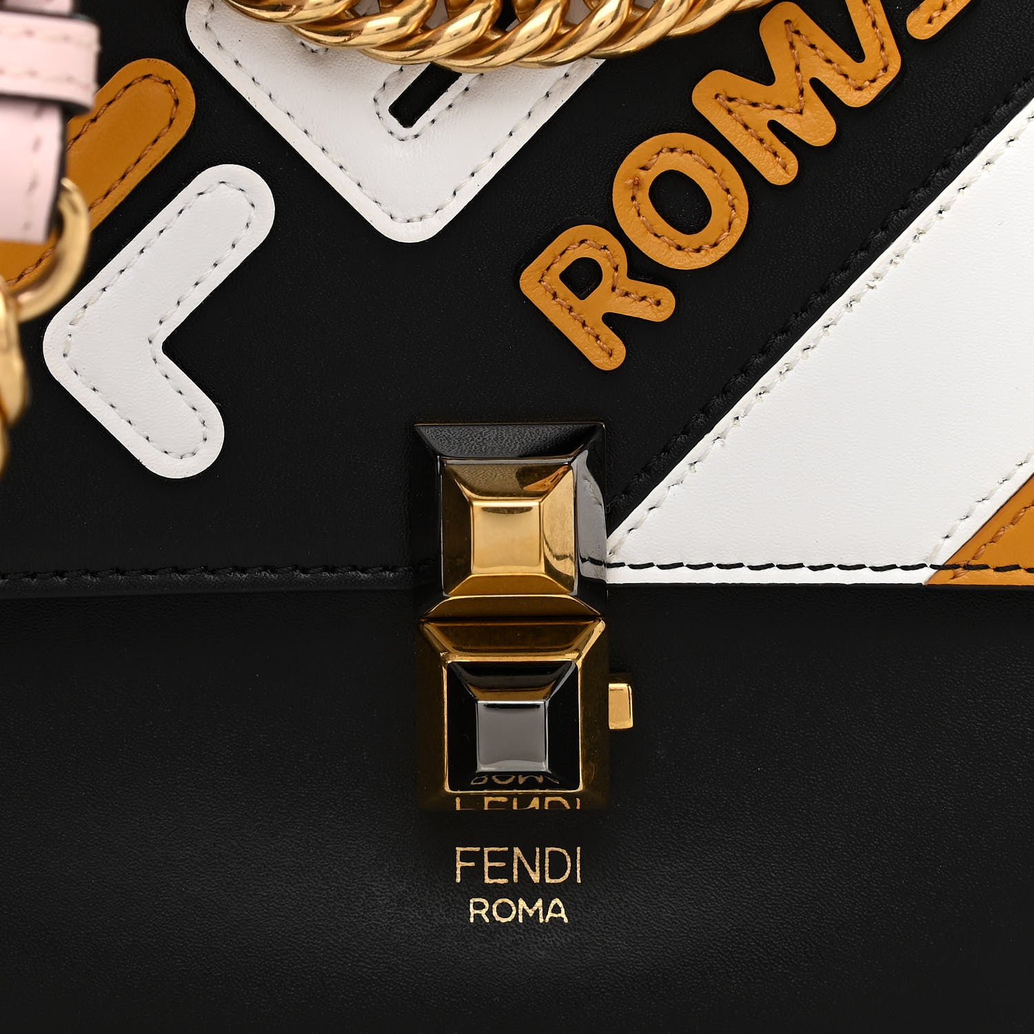 Fendi X FILA Vitello Liberty Mania Bi-Color FF 1974 Embossed Small Kan I Shoulder Bag Black Confetto Multicolor 10 of 11