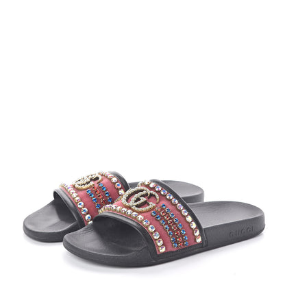 Gucci Velvet Crystal Embellished Slide Sandals 39 3 of 7