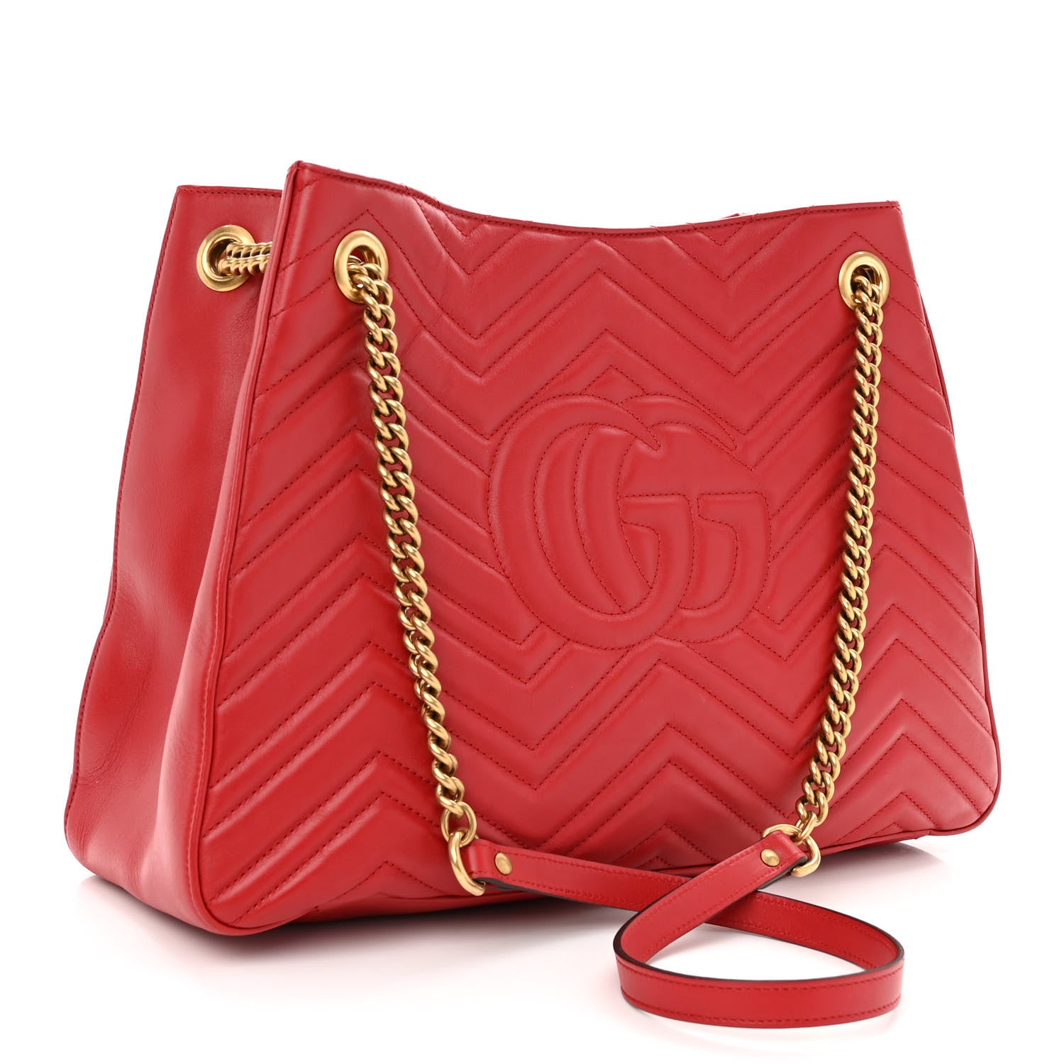 Gucci Calfskin Matelasse Medium GG Marmont Shoulder Tote Bag Hibiscus Red 3 of 9