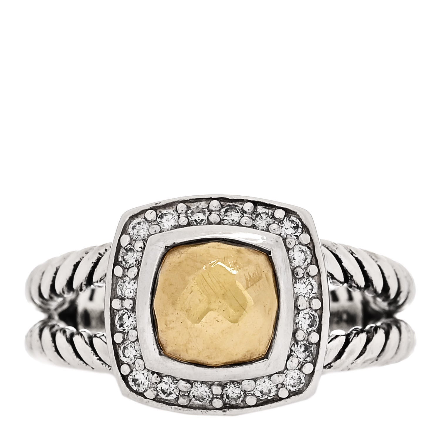 David Yurman Sterling Silver 18K Yellow Gold Diamond 7mm Petite Albion Ring 51 5.75 1 of 6