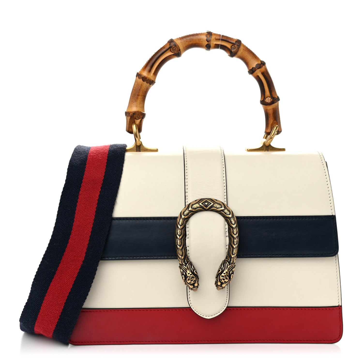 Gucci Calfskin Bamboo Web Medium Dionysus Top Handle Bag White Blue Hibiscus Red 1 of 11