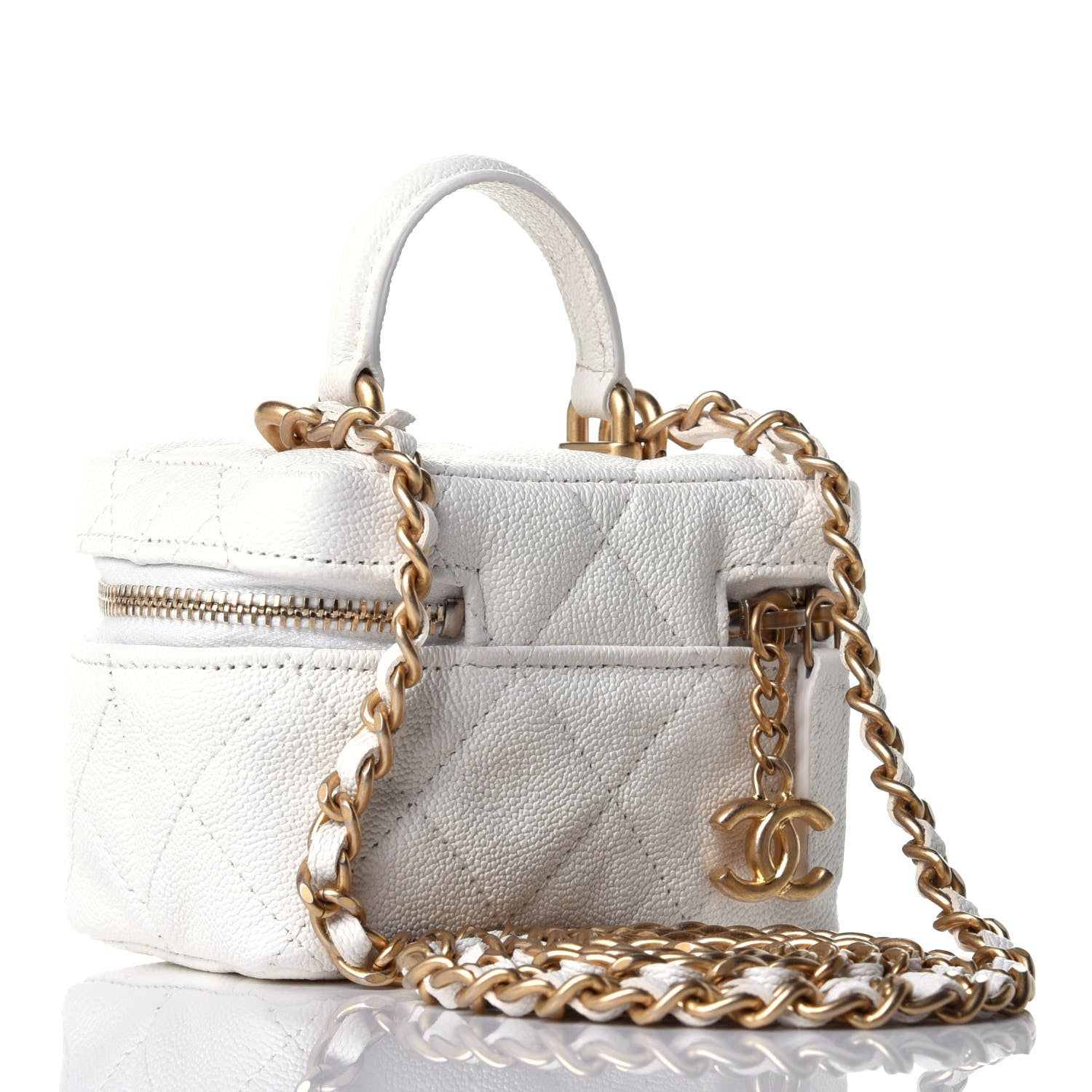 Chanel Caviar Quilted Mini Top Handle Vanity With Chain White 3 of 10