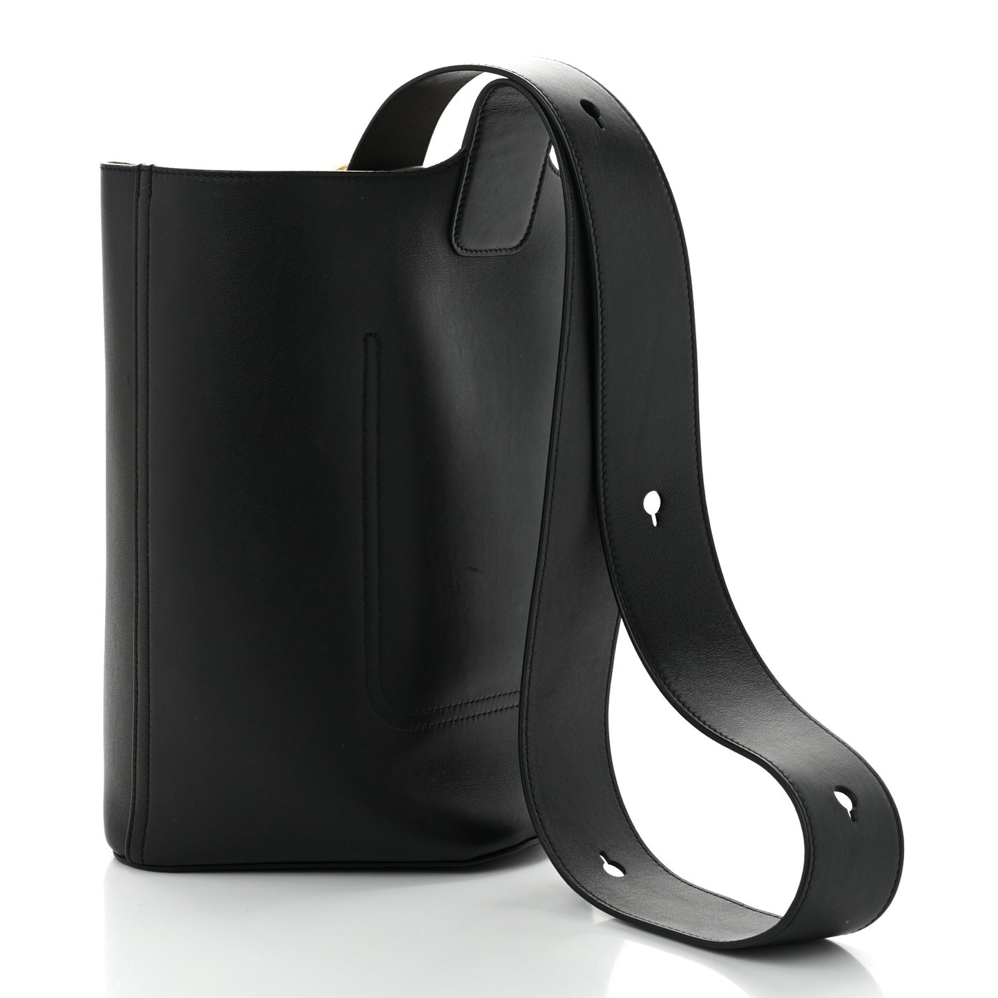 Smooth Calfskin Medium Pebble Bucket Bag Black