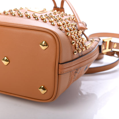 MCM Visetos Swarovski Crystal Studded Mini Drawstring Bucket Bag Cognac 8 of 9