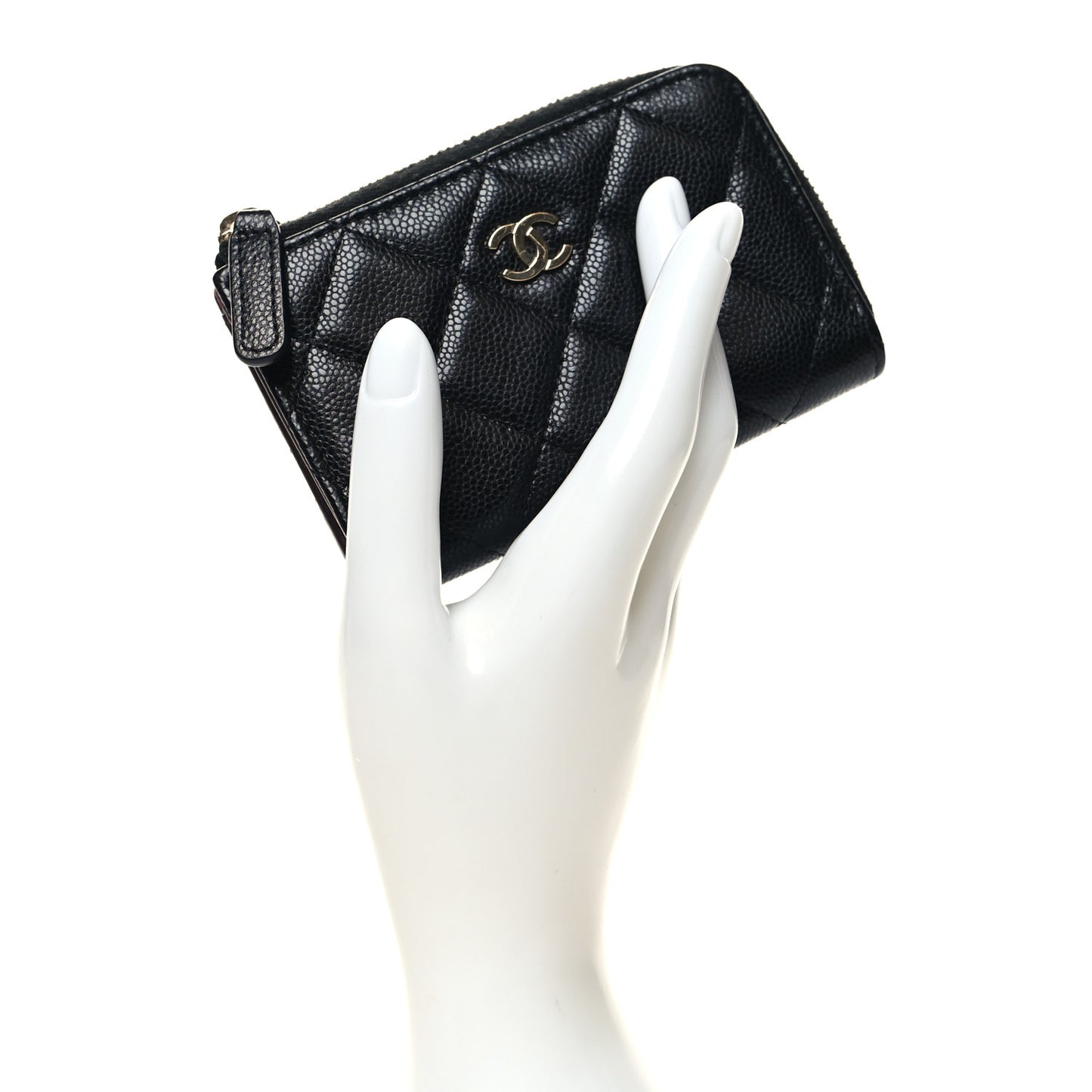 Caviar Quilted Zipped Key Holder Case Black