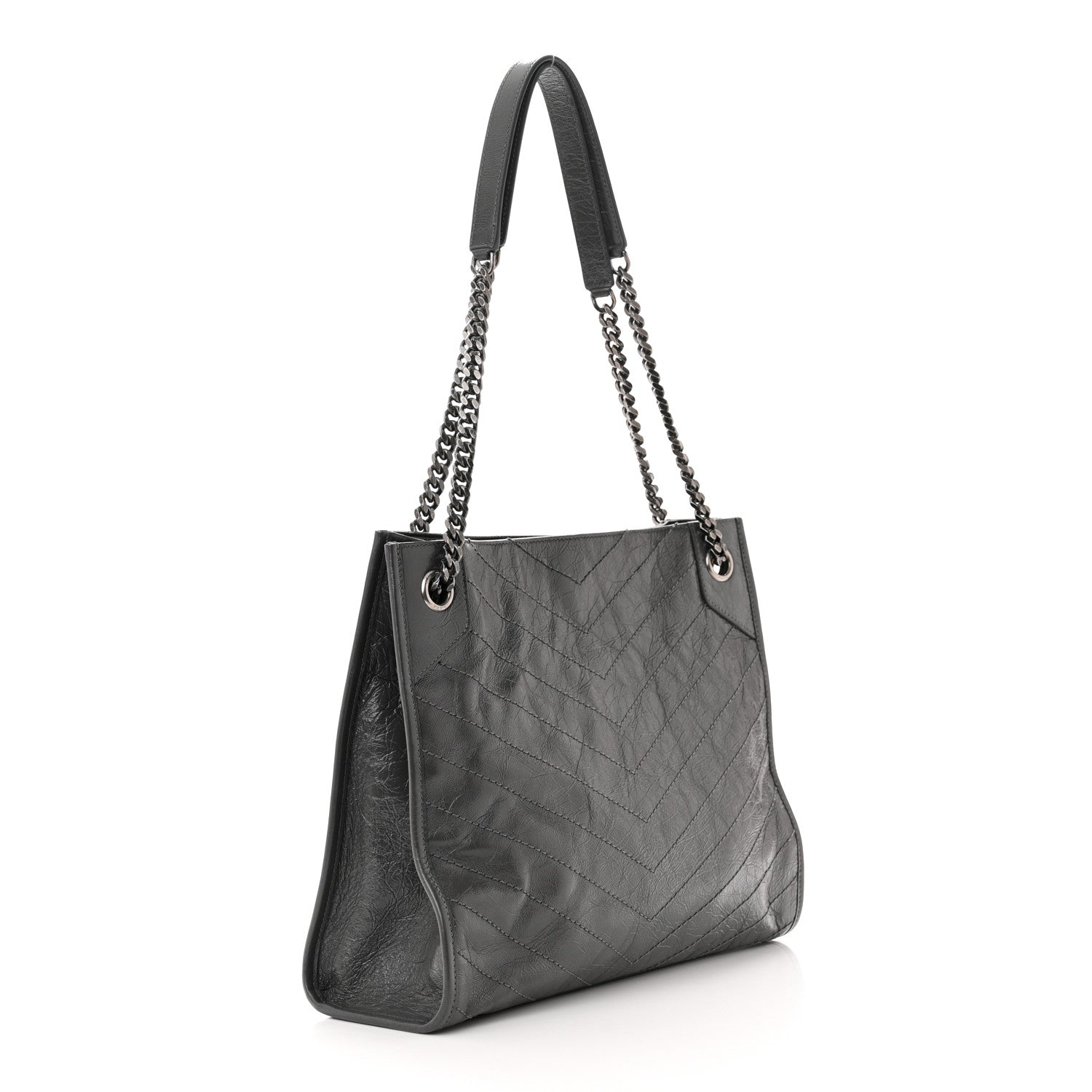 Saint Laurent Crinkled Calfskin Matelasse Monogram Medium Niki Shopper Tote Smog 3 of 10