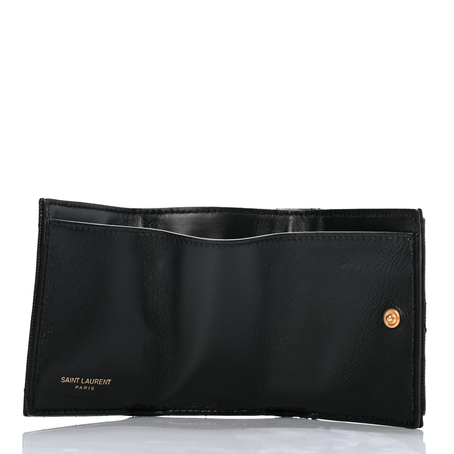 Saint Laurent Grain De Poudre Matelasse Chevron Monogram Compact Tri Fold Pocket Wallet Black 5 of 7