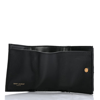 Saint Laurent Grain De Poudre Matelasse Chevron Monogram Compact Tri Fold Pocket Wallet Black 5 of 7