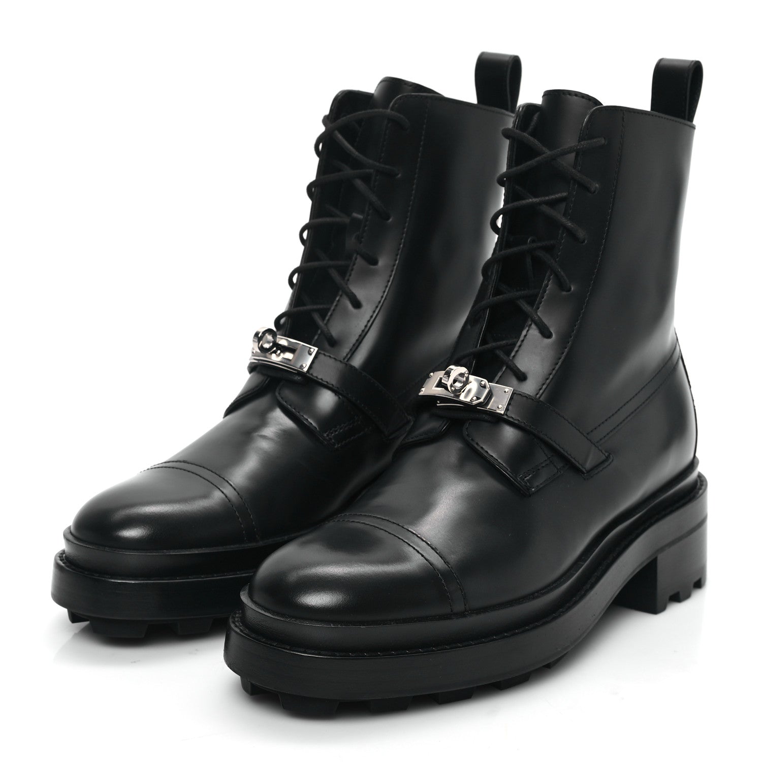 Hermes Glossed Calfskin Funk Ankle Boots 37.5 Black 3 of 9