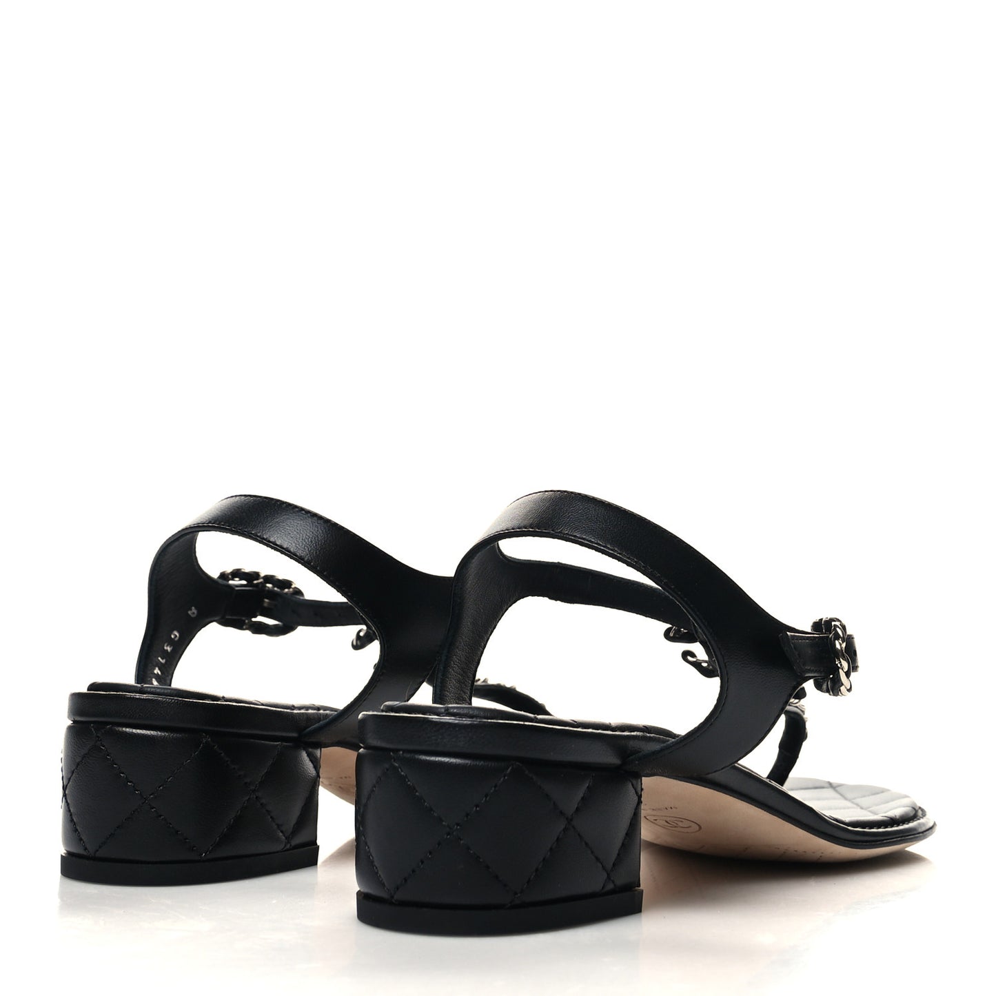 Lambskin Chain CC Thong Sandals 38 Black