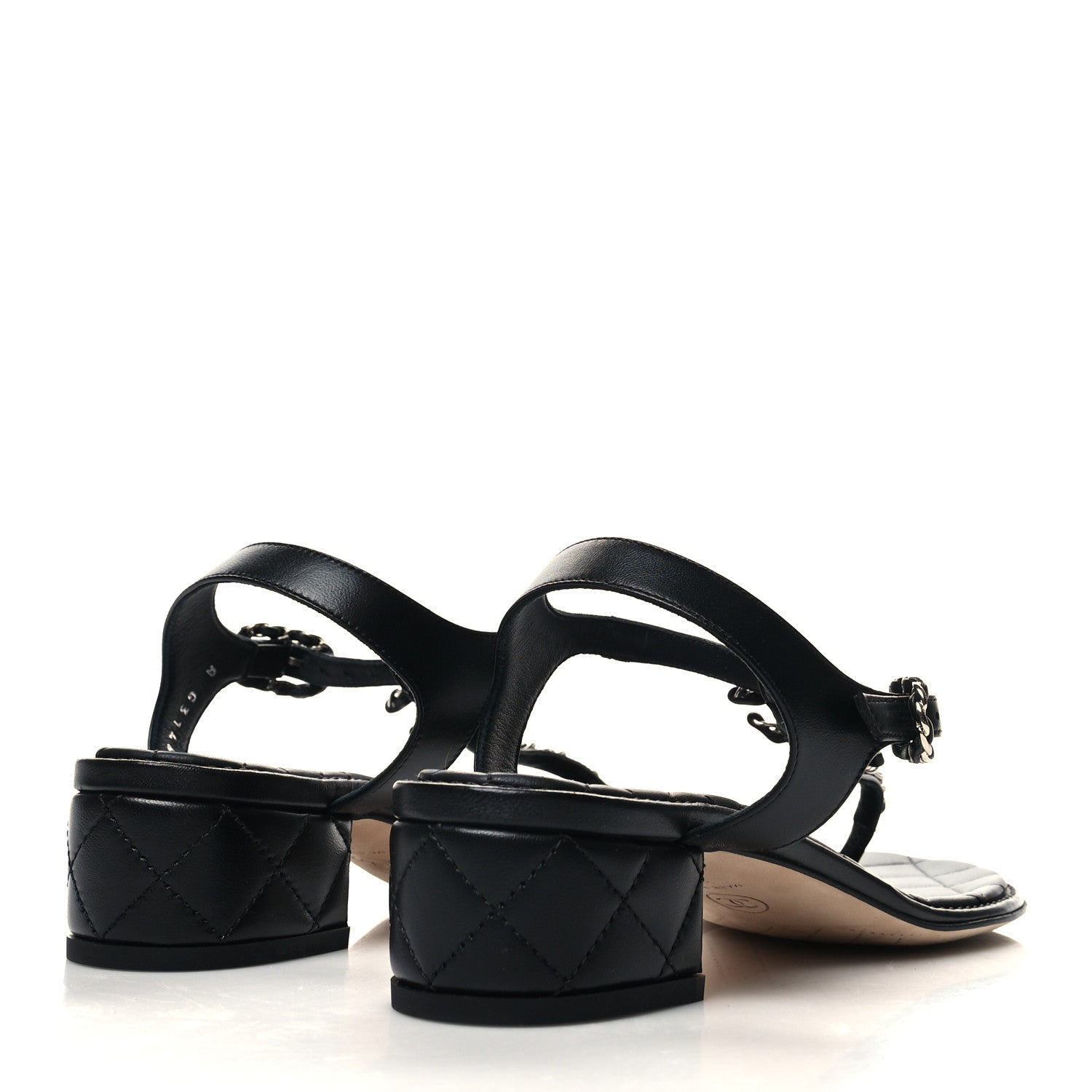Chanel Lambskin Chain CC Thong Sandals 38 Black 4 of 9