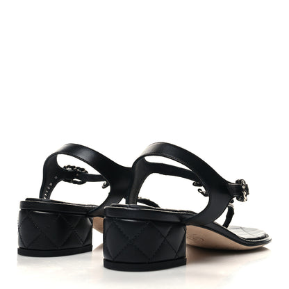 Chanel Lambskin Chain CC Thong Sandals 38 Black 4 of 9