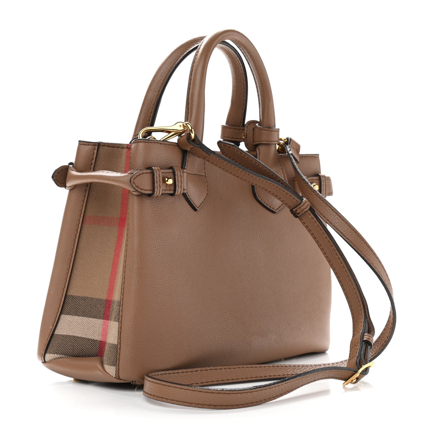 Burberry Grainy Calfskin House Check Small Banner Tote Tan 3 of 11