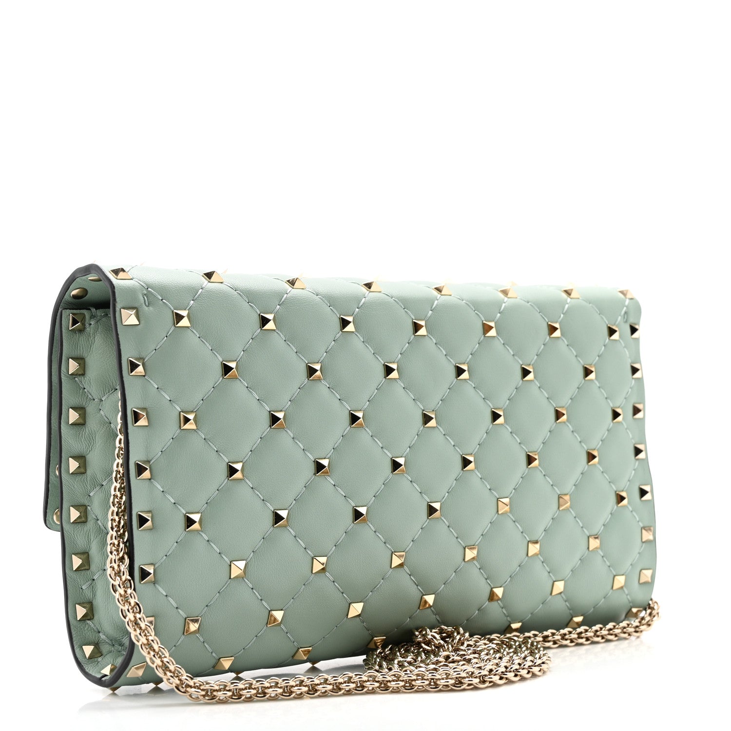 Valentino Garavani Lambskin Rockstud Spike Wallet on Chain Morning Dew 3 of 10