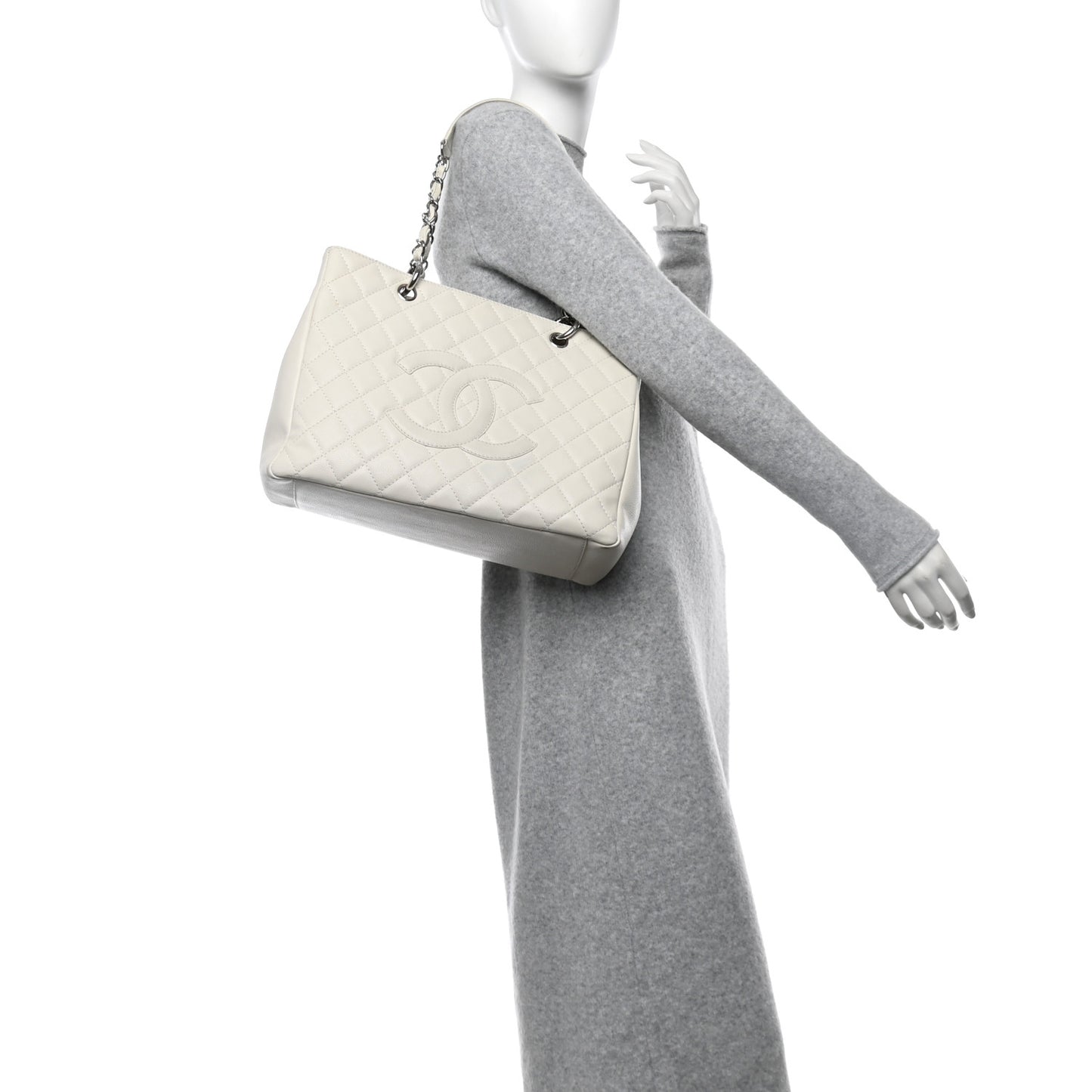 Caviar Quilted Grand Shopping Tote GST White