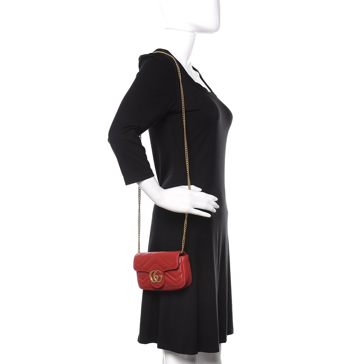Calfskin Matelasse Super Mini GG Marmont Shoulder Bag Hibiscus Red