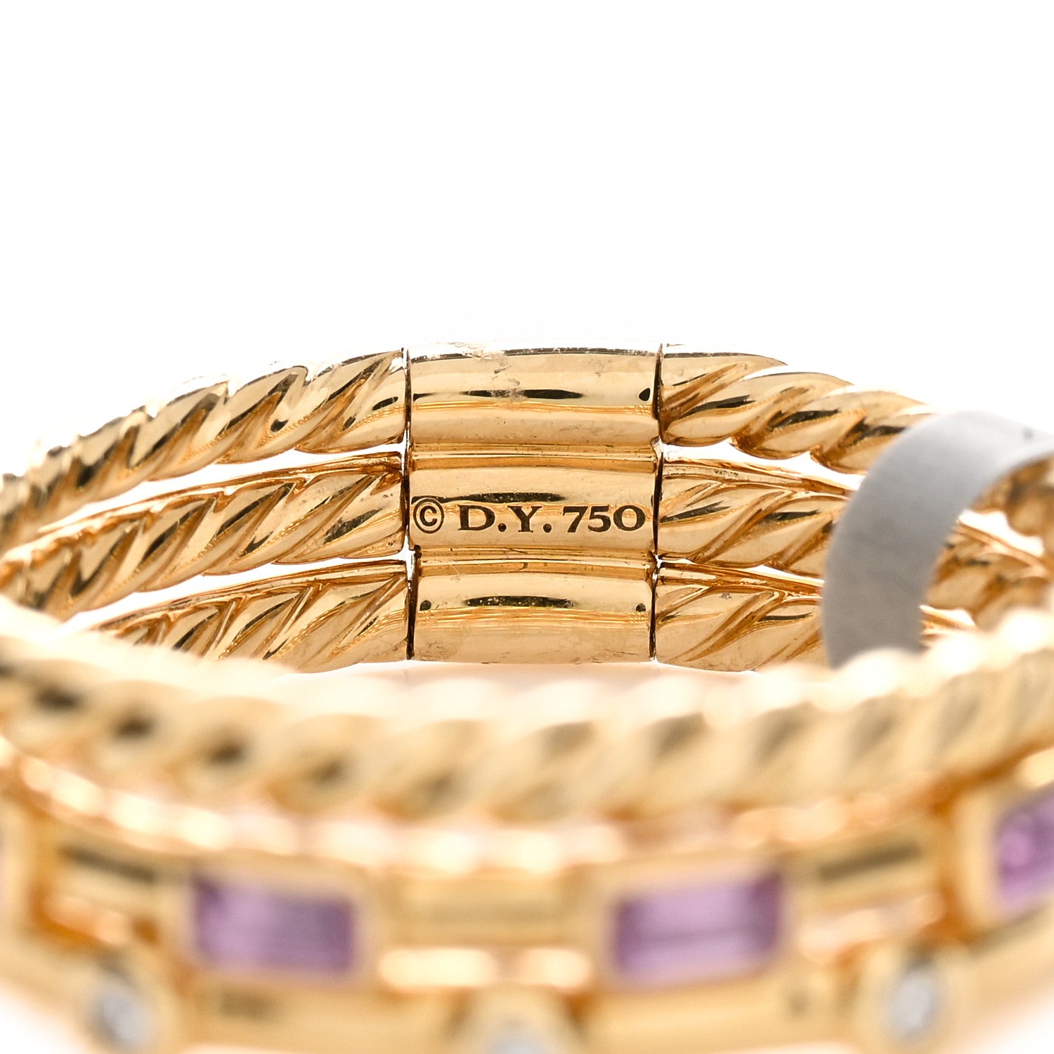 David Yurman 18K Yellow Gold Diamond Pink Sapphire Three Row Novella Ring 54 6.75 3 of 3