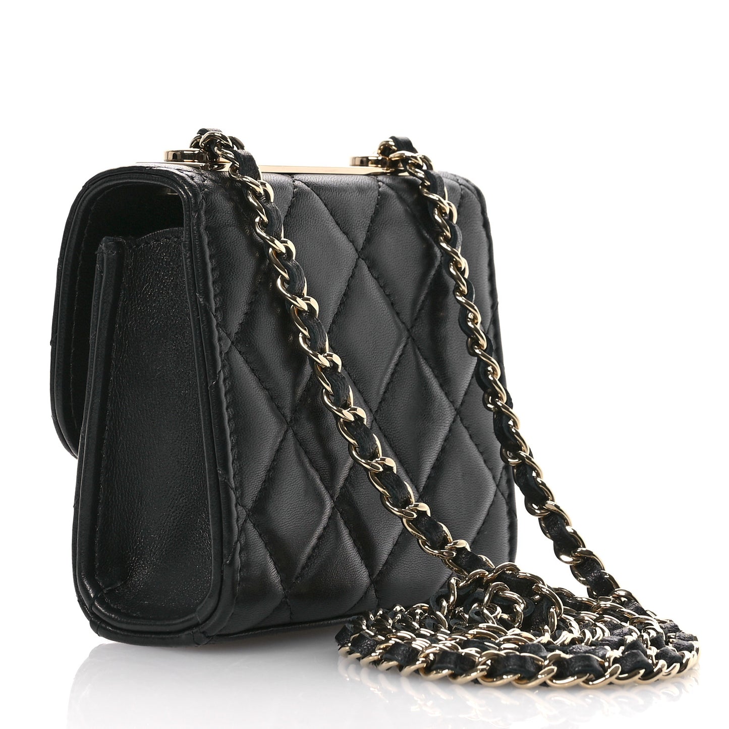 Lambskin Quilted Mini Trendy CC Clutch With Chain Black