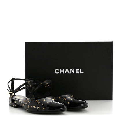 Chanel Printed Lambskin Patent Calfskin Cap Toe CC Slingbacks 36.5 Black Gold 10 of 10
