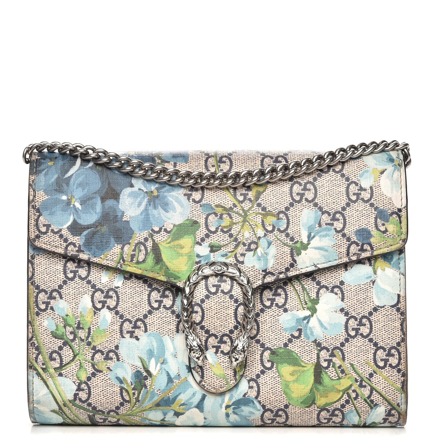 GG Supreme Monogram Blooms Mini Dionysus Chain Wallet Beige Blue Navy Vintage Blue