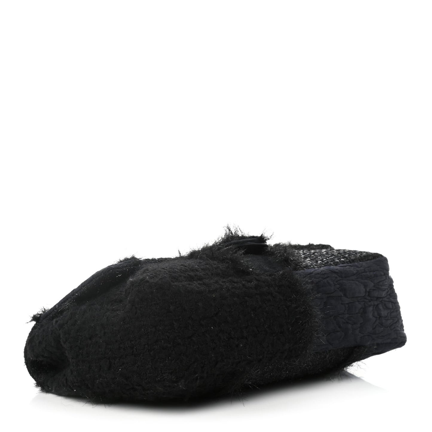 Tweed Faux Fur Patchwork Jumbo Single Flap Black