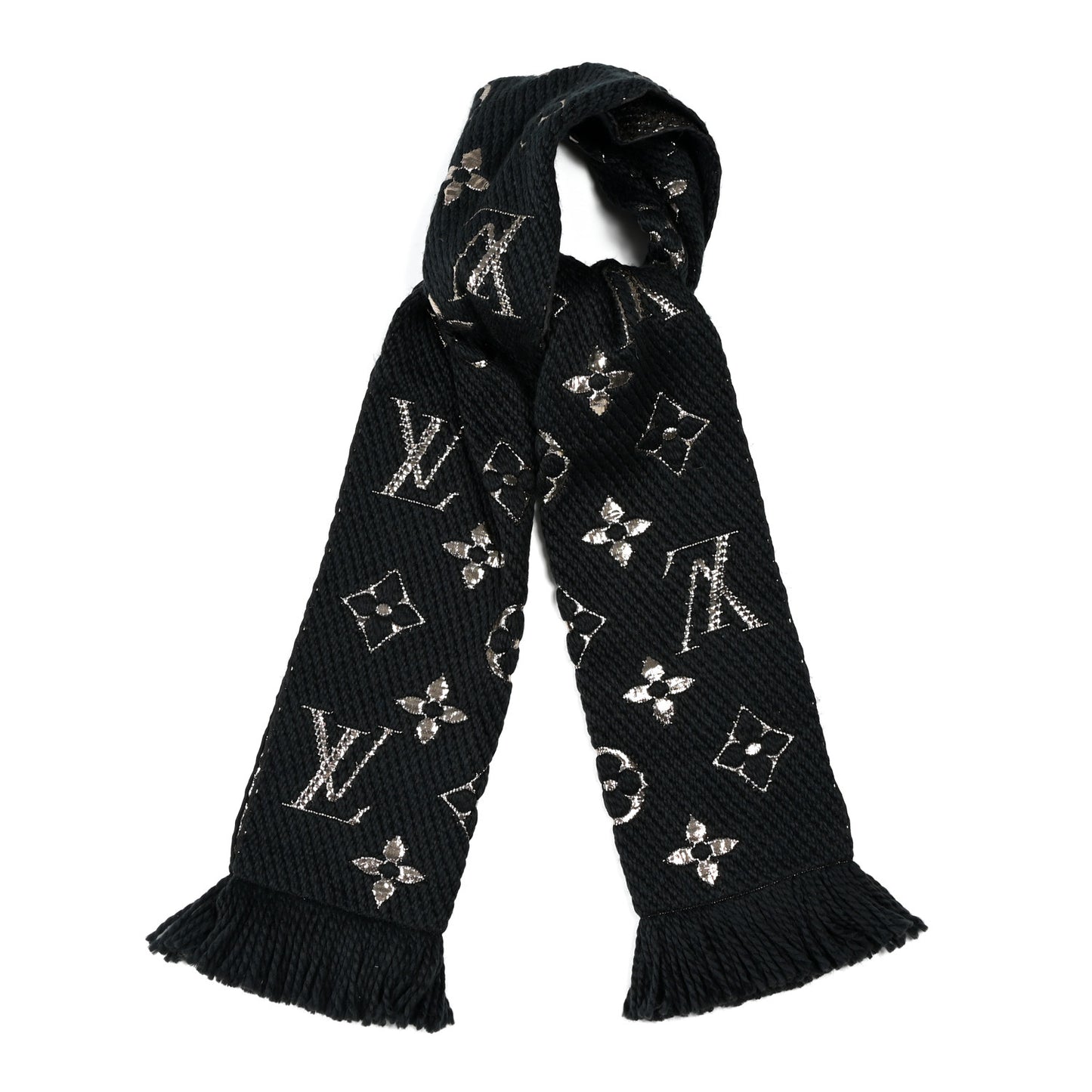 Wool Silk Logomania Shine Scarf Black