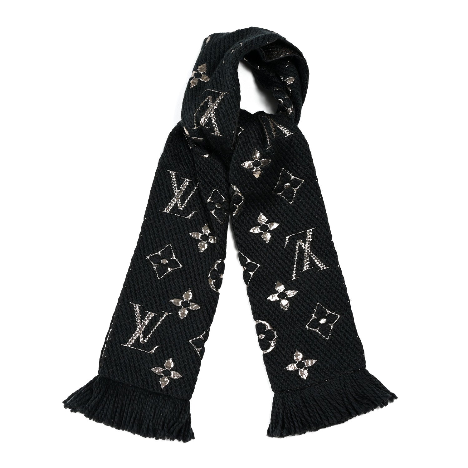Louis Vuitton Wool Silk Logomania Shine Scarf Black 1 of 3