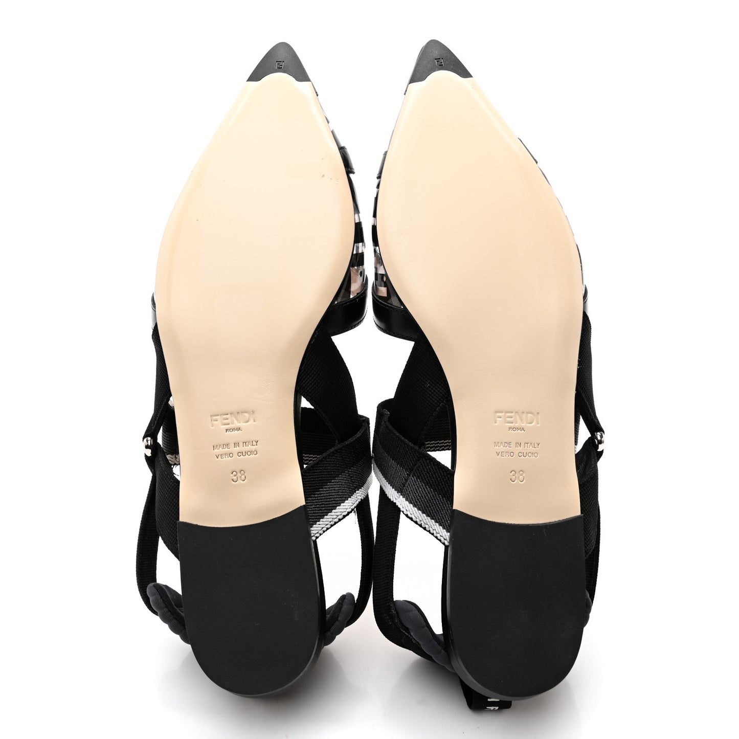 PVC Calfskin FF Colibri Slingback Ballerina Flats 38 Black