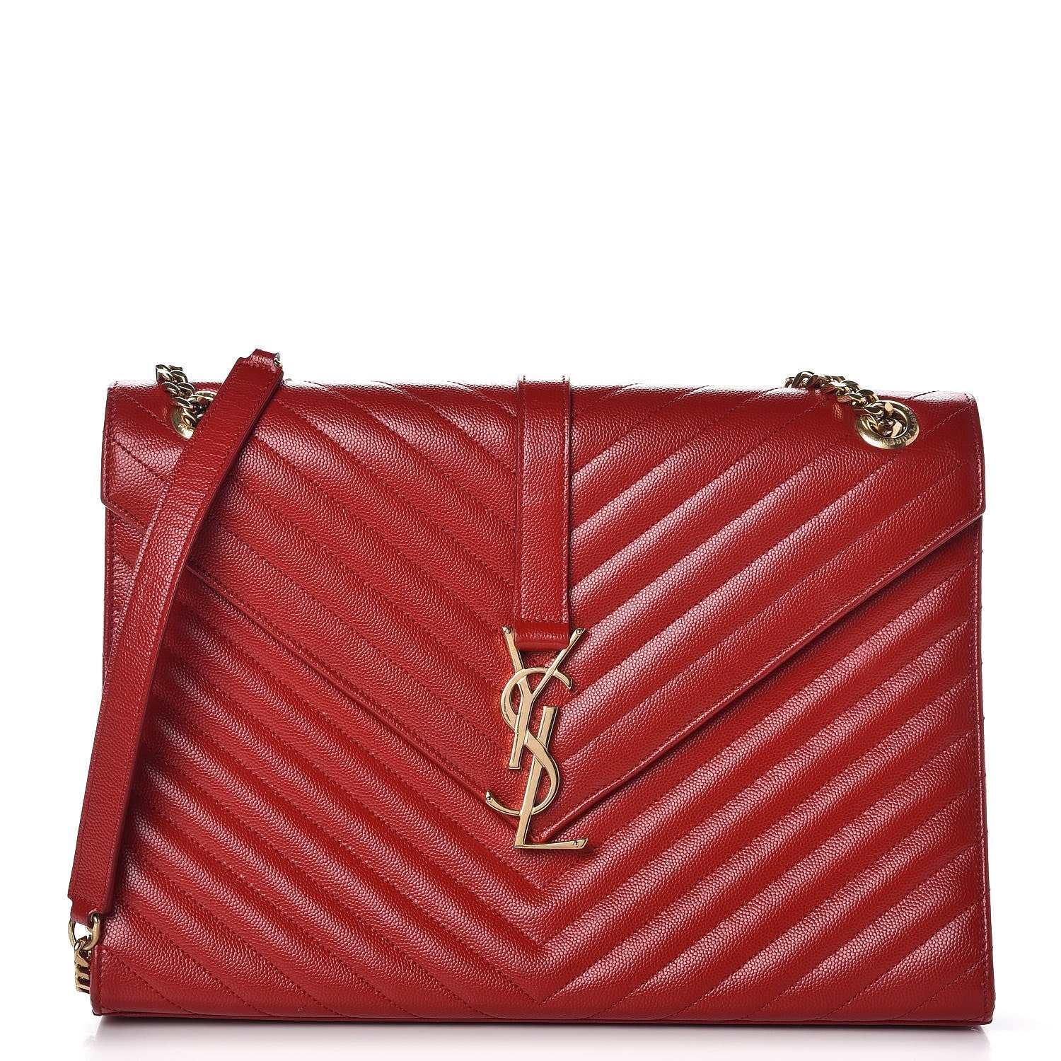 Saint Laurent Grain De Poudre Matelasse Chevron Large Monogram Satchel Lipstick Red 1 of 7