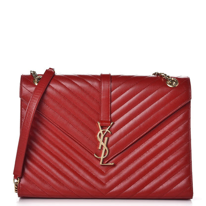 Saint Laurent Grain De Poudre Matelasse Chevron Large Monogram Satchel Lipstick Red 1 of 7