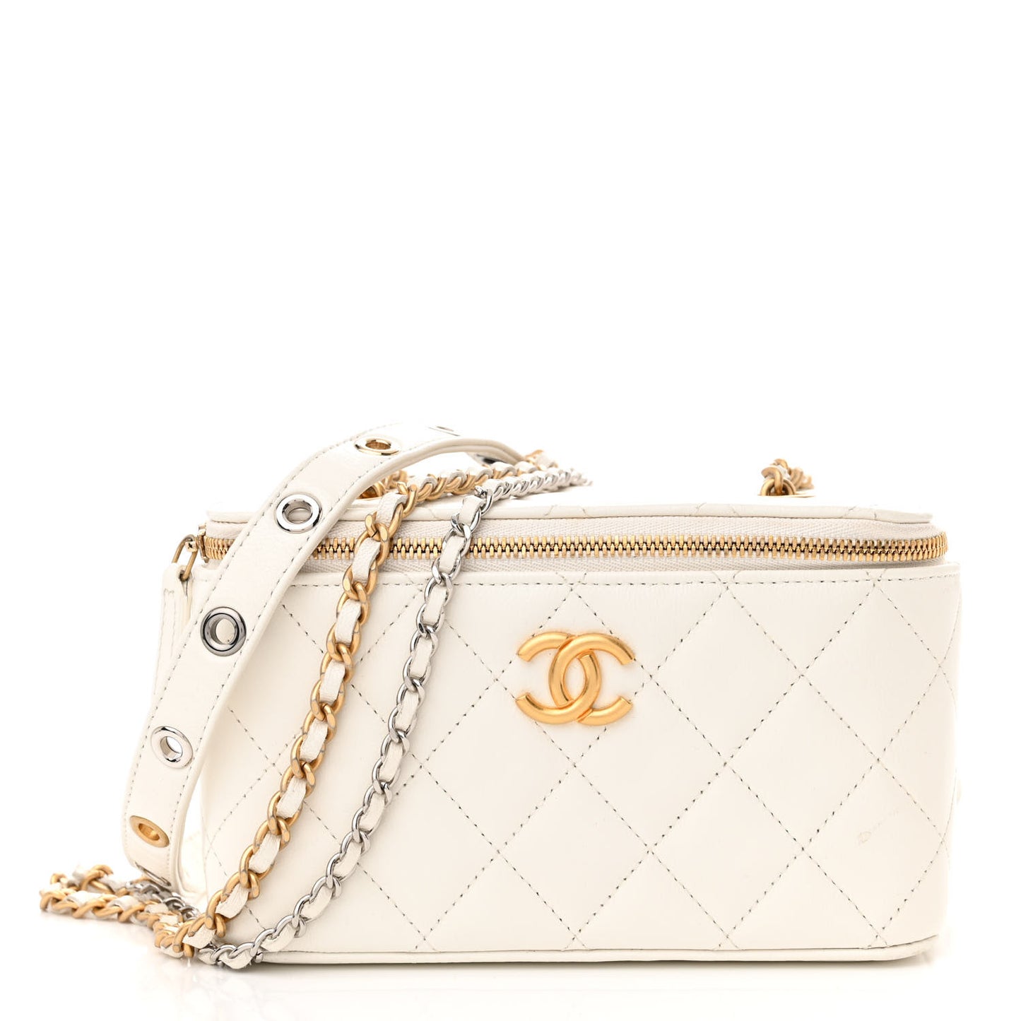 Lambskin Quilted Punk Essentials Vanity Case With Chain White