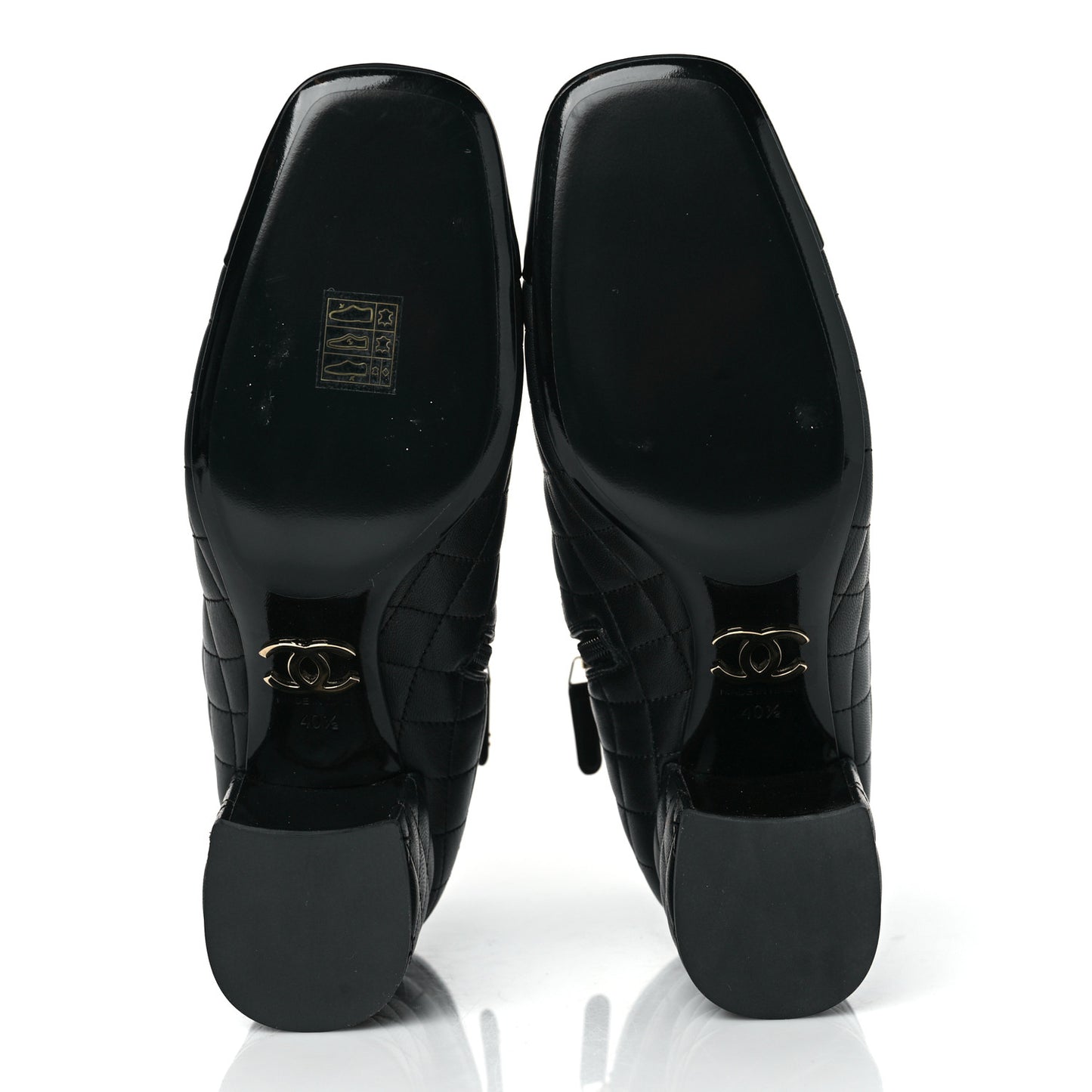 Lambskin Quilted Patent Cap Toe CC Booties 40.5 Black