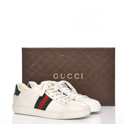 Gucci Calfskin Crocodile Web Ace Sneakers 37 White Green 12 of 12