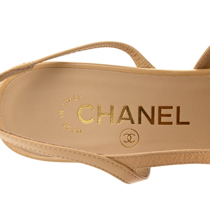 Chanel Goatskin Grosgrain Cap Toe CC Slingback Pumps 36.5 Beige Black 7 of 8