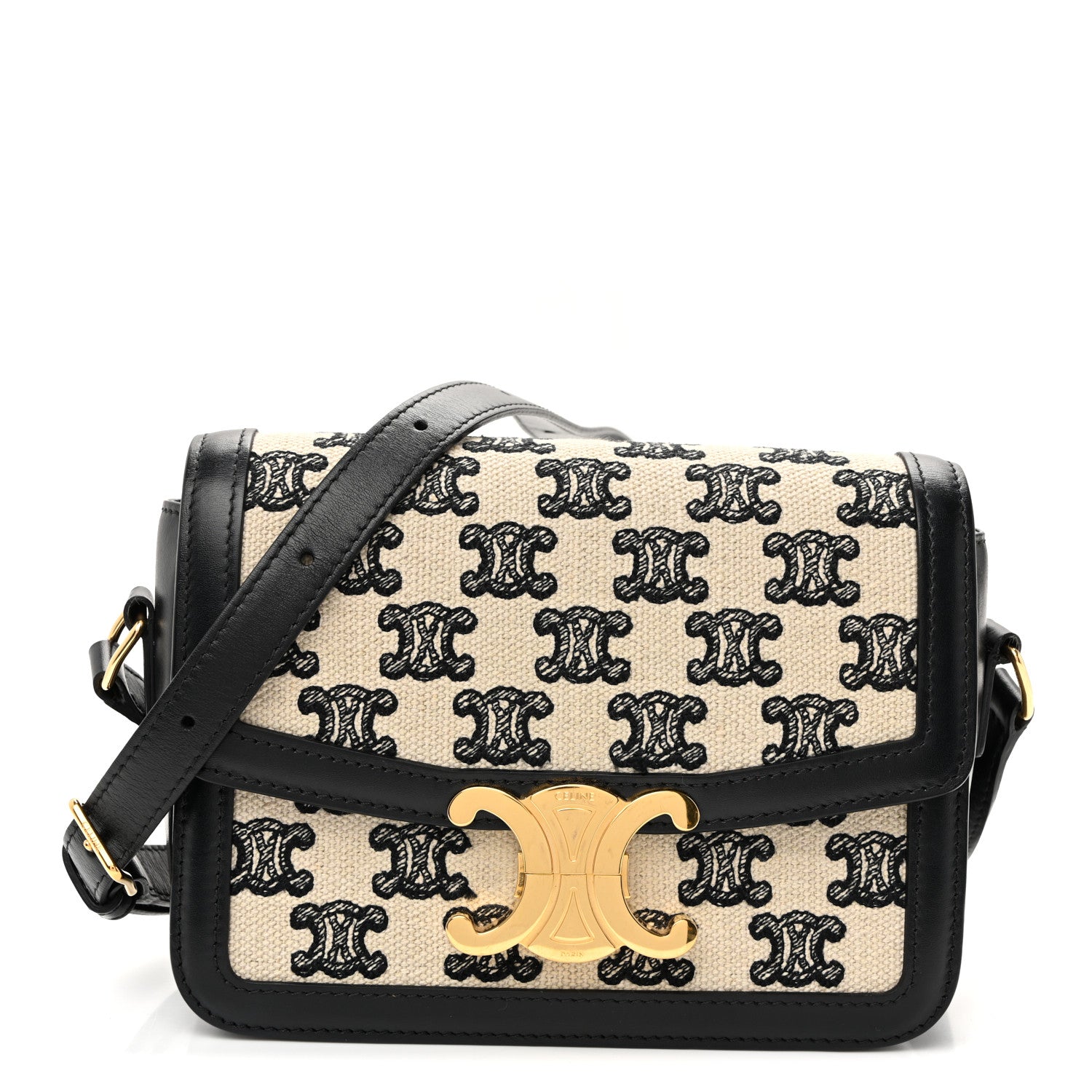 Celine Canvas Calfskin Triomphe Embroidered Teen Triomphe Bag Black 1 of 11