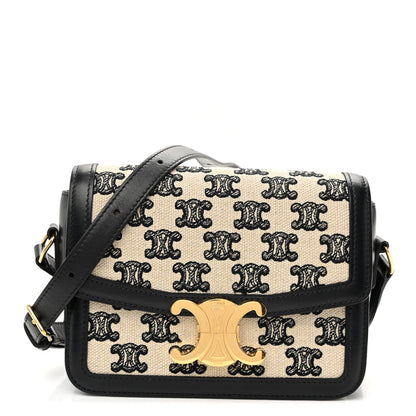 Celine Canvas Calfskin Triomphe Embroidered Teen Triomphe Bag Black 1 of 11