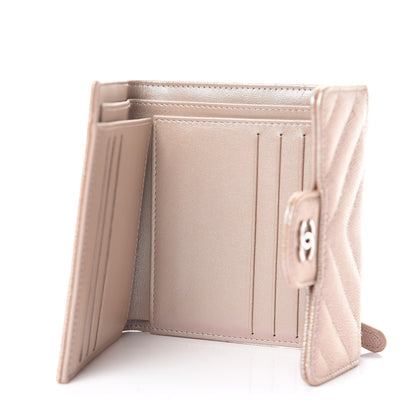 Chanel Metallic Caviar Chevron Quilted Compact Flap Wallet Light Gold 5 of 9