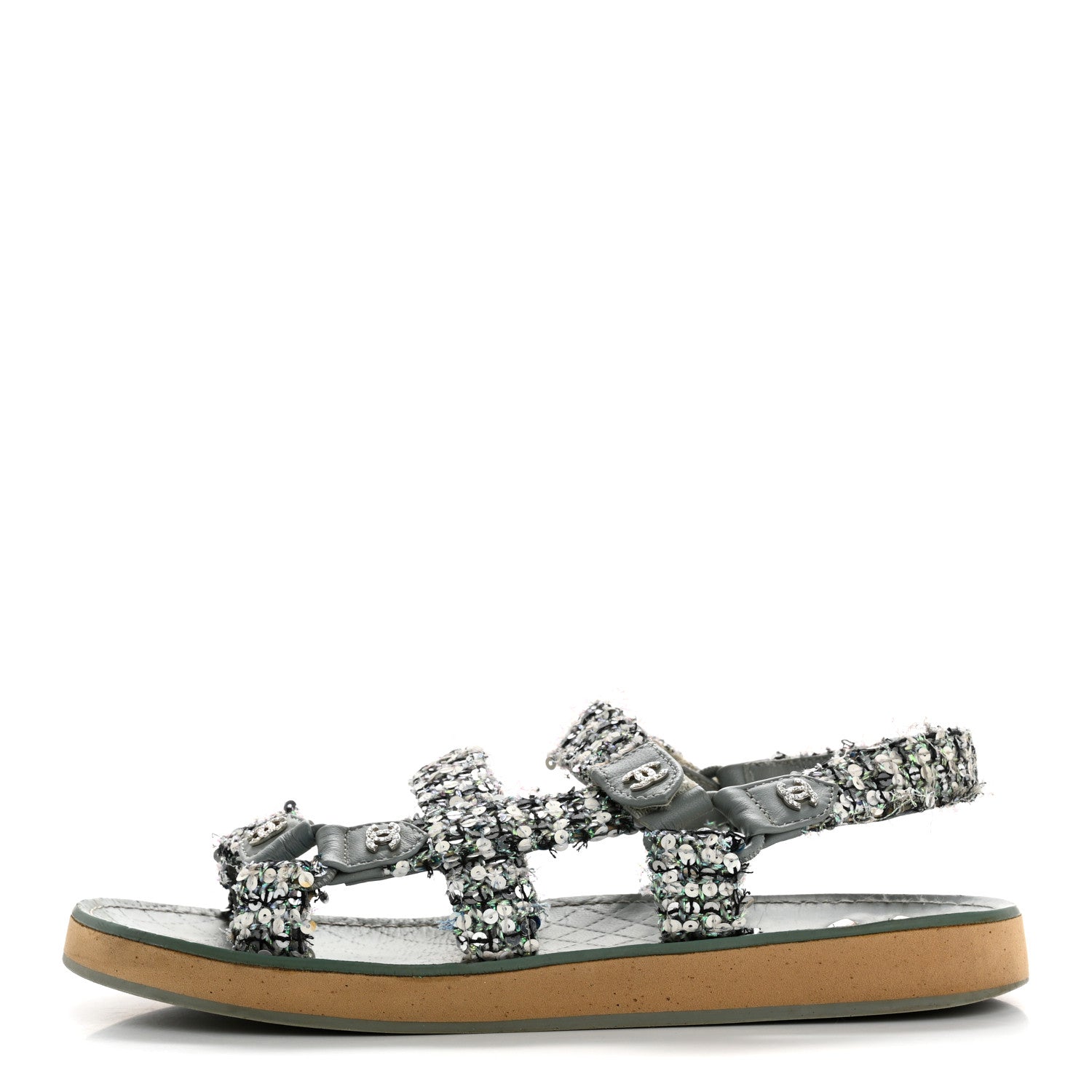 Chanel Tweed Sequin Crystal CC Sandals 40 Blue Multicolor 1 of 12