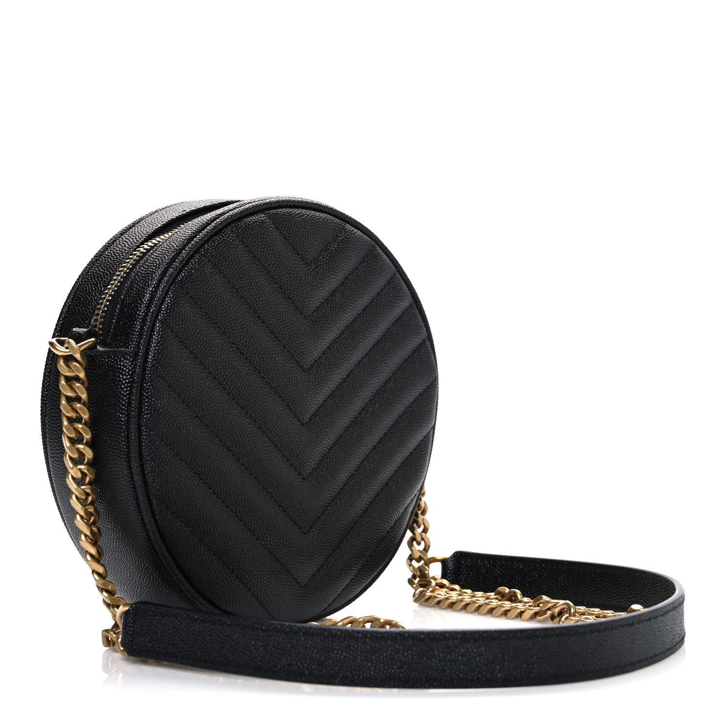 Saint Laurent Grain De Poudre Matelasse Chevron Quilted Round Vinyle Camera Bag Black 3 of 10