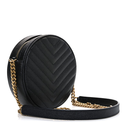 Saint Laurent Grain De Poudre Matelasse Chevron Quilted Round Vinyle Camera Bag Black 3 of 10