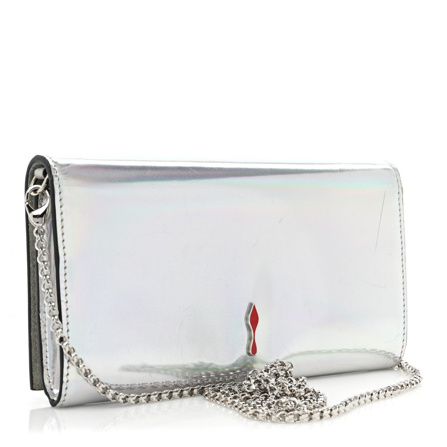 Christian Louboutin Metallic Patent Calfskin Spikes Boudoir Chain Wallet Silver 3 of 18
