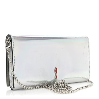 Christian Louboutin Metallic Patent Calfskin Spikes Boudoir Chain Wallet Silver 3 of 18