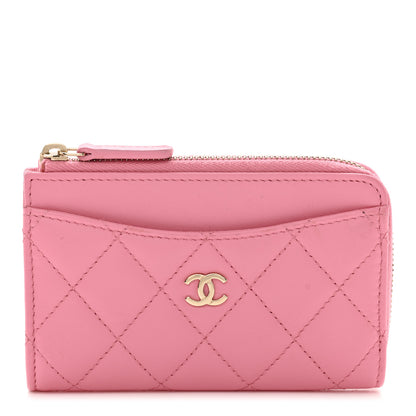Chanel Lambskin Quilted CC Zip Around Card Holder Pink 1 of 9
