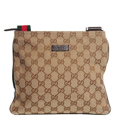 Gucci Monogram Web Small Flat Messenger Bag Brown 1 of 7