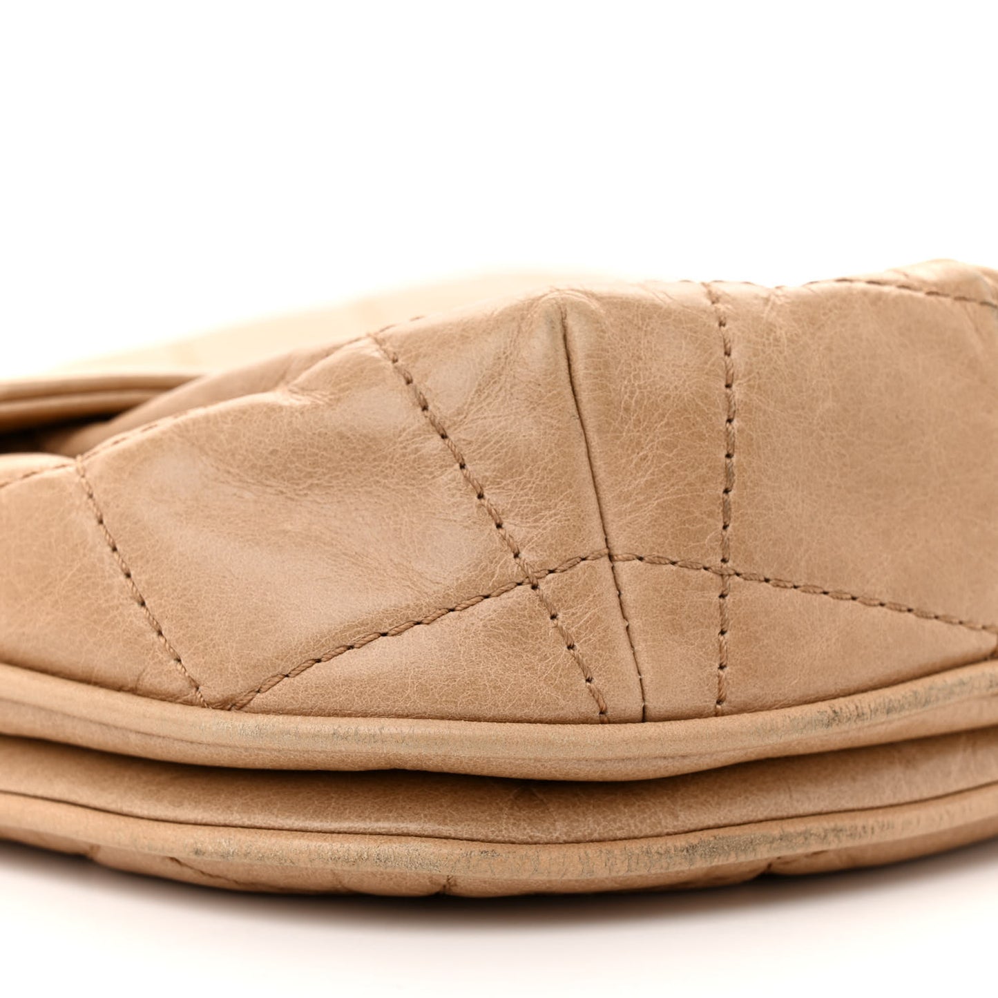 Glazed Calfskin Quilted Medium Bubble CC Flap Beige