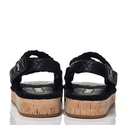 Chanel Cord Lambskin Quilted Logo Sandals 39 Black 5 of 9